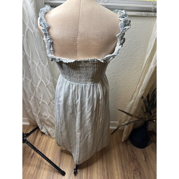 Sincerely Jules Striped Smocked Midi Dress Ruffle Strap sweetheart Lace-Up Front - Picture 3 of 9